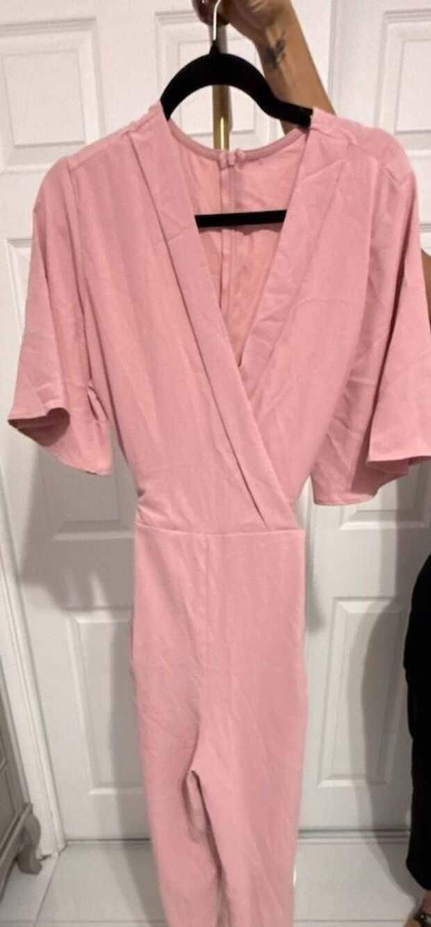Imily Bela Jumpsuit Size L Pink V-Neck Belted Wide Leg